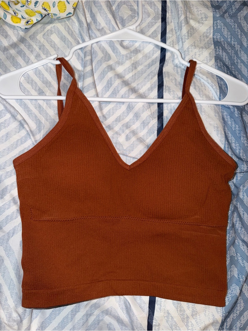 Burnt orange Ribbed V-Neck Crop Tank Top - Women